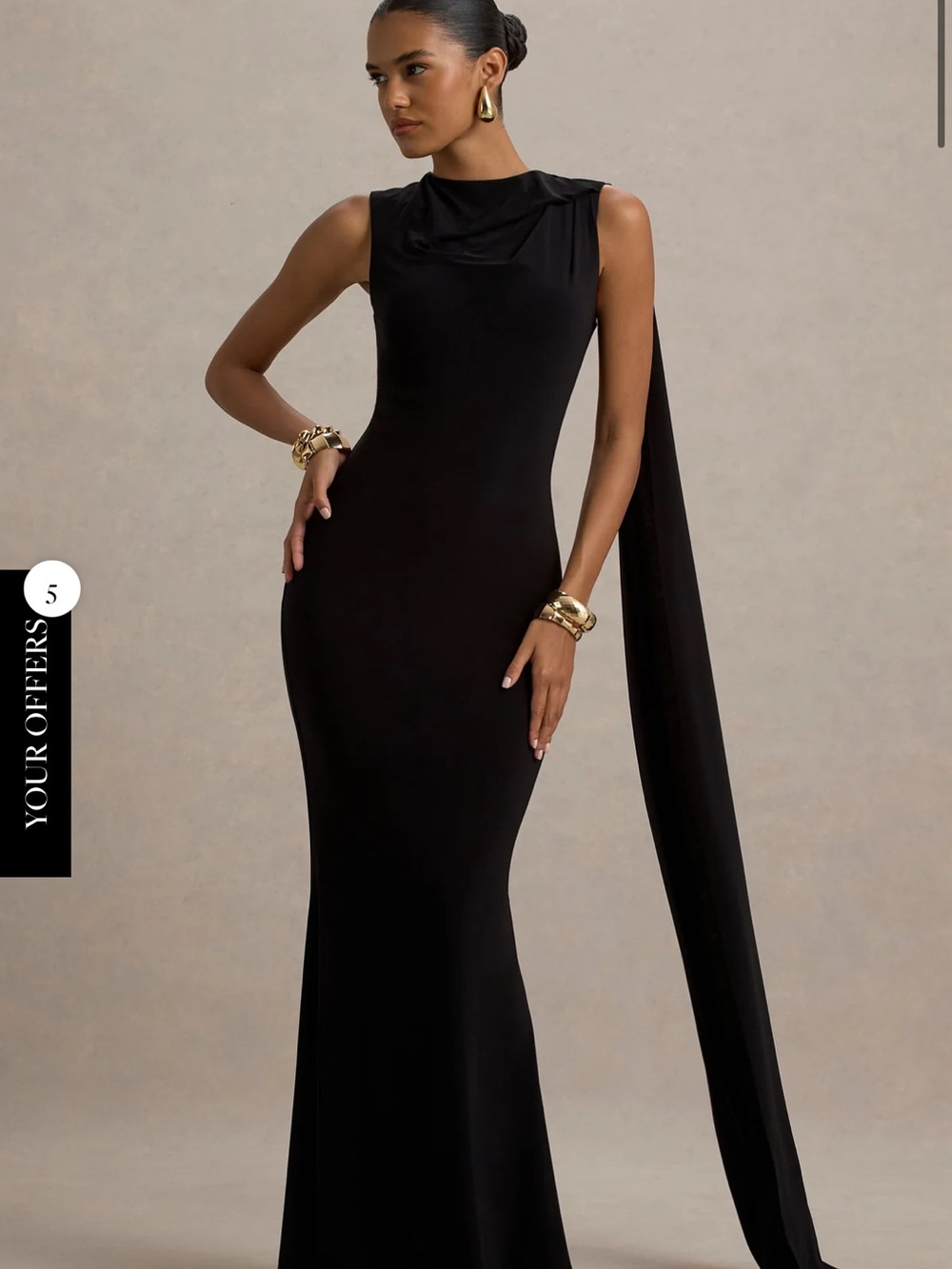 Club London Black Sleeveless Drape-Neck Evening Gown - Brand Unknown